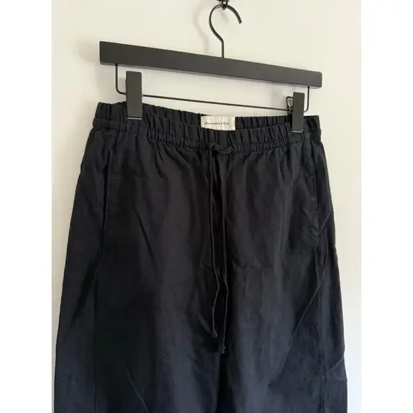 $80 Abercrombie & Fitch Linen Blend Pull on Barrel Pant XS Black - Picture 5 of 10